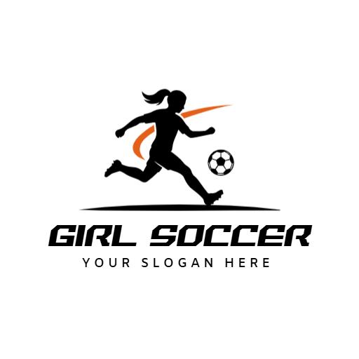 Dynamic Action of a Girl Soccer Player Kicking a Ball Logo Template