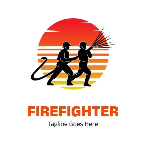 Dynamic Action of Firefighters Battling Flames Logo Template