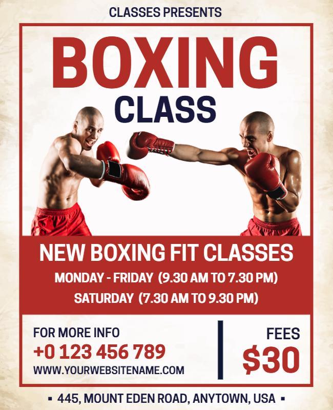 Dynamic Action-Packed Boxing Class Promotion Flyer Template
