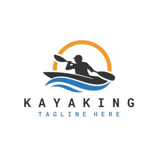 Dynamic Action with Kayaker Riding Waves in Sunset Logo Template