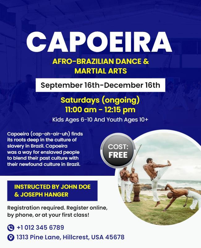 Dynamic Afro-Brazilian Capoeira Dance and Martial Arts Poster Template