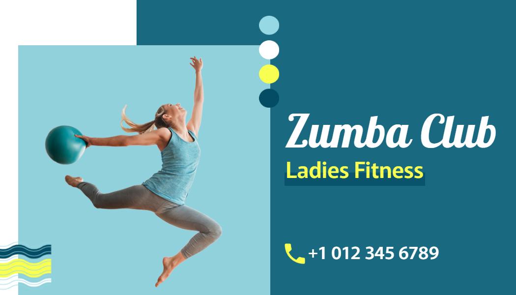 Dynamic Aqua Zumba Club Ladies Fitness Business Card Template