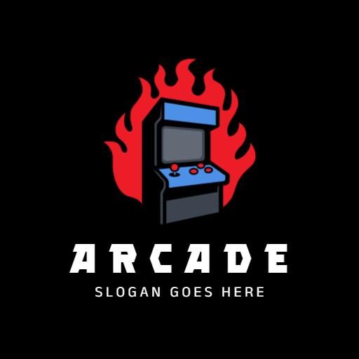 Dynamic Arcade Game Machine Surrounded by Flames Logo Template