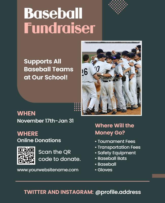 Dynamic Baseball Fundraiser Support for Teams Poster Template