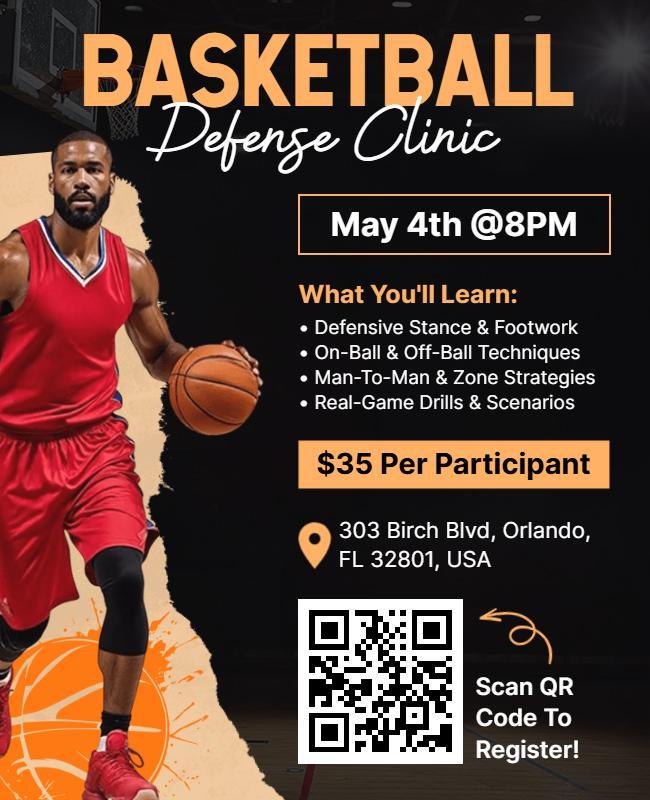 Dynamic Basketball Defense Training Clinic Flyer Template