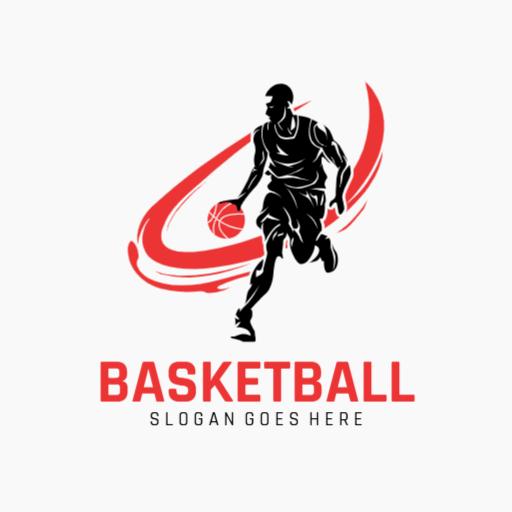 Dynamic Basketball Player in Motion with Red Accents Logo Template