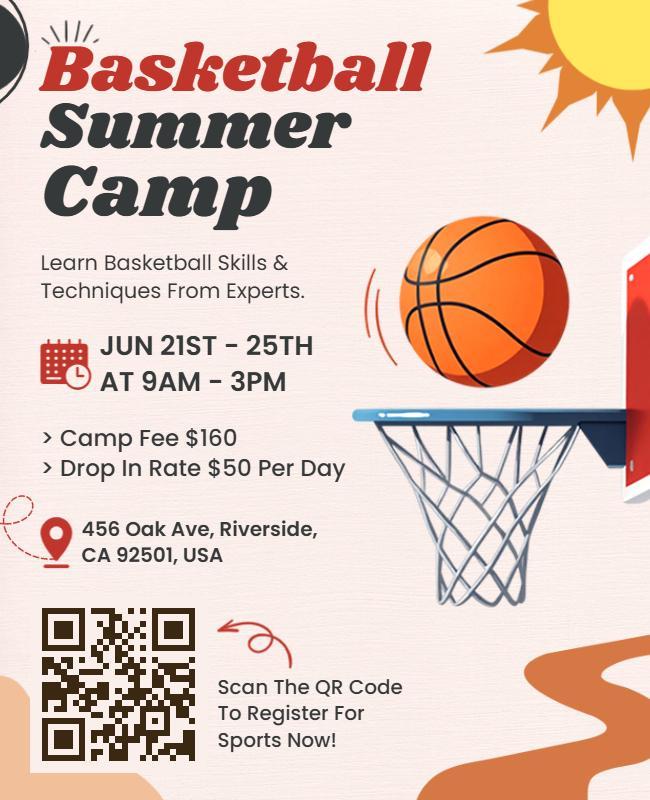 Dynamic Basketball Skills Summer Camp Poster Template