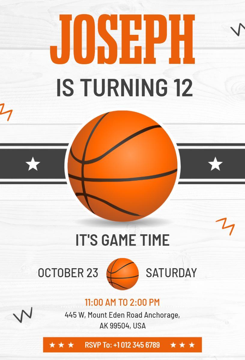 Dynamic Basketball Themed Birthday Celebration Invitation Template