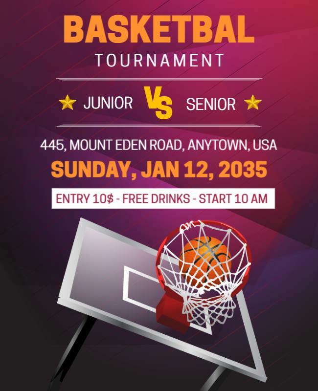 Dynamic Basketball Tournament Junior vs Senior Poster Template