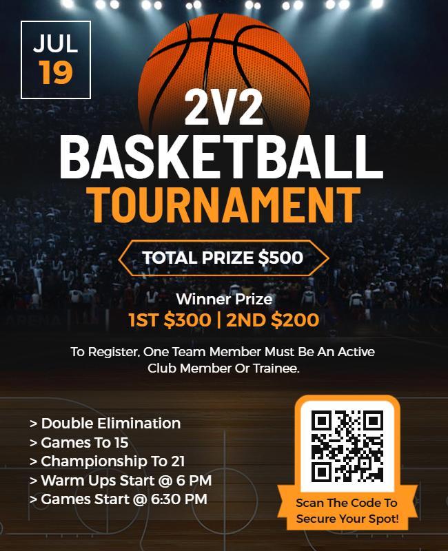 Dynamic Basketball Tournament poster with Cash Prizes Poster Template