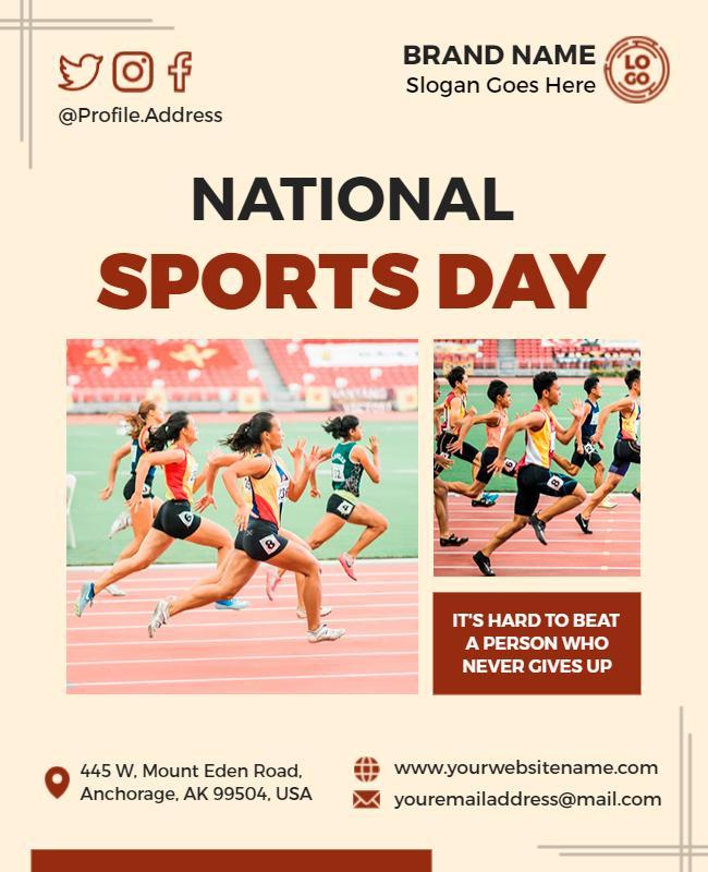 Dynamic Beige National Sports Day Celebration Poster Template