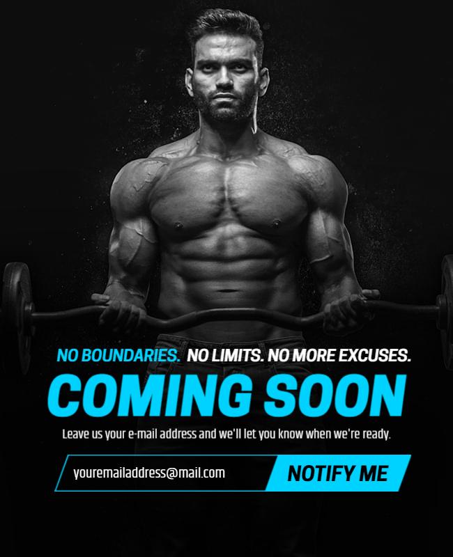Dynamic Black and Blue Fitness Motivation Coming Soon Poster Template