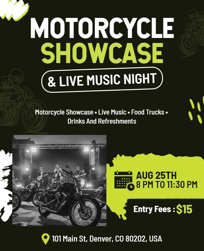 Dynamic Black and Green Motorcycle Event Showcase Flyer Template
