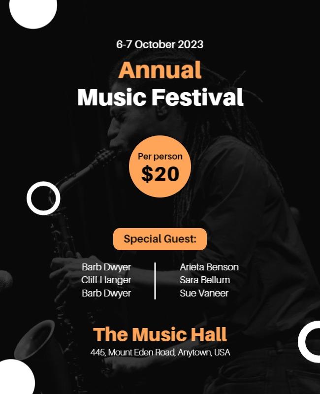 Dynamic Black and Orange Annual Music Festival Flyer Template