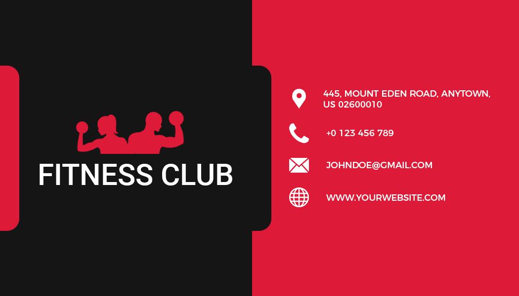 Dynamic Black and Red Fitness Club Training Business Card Template