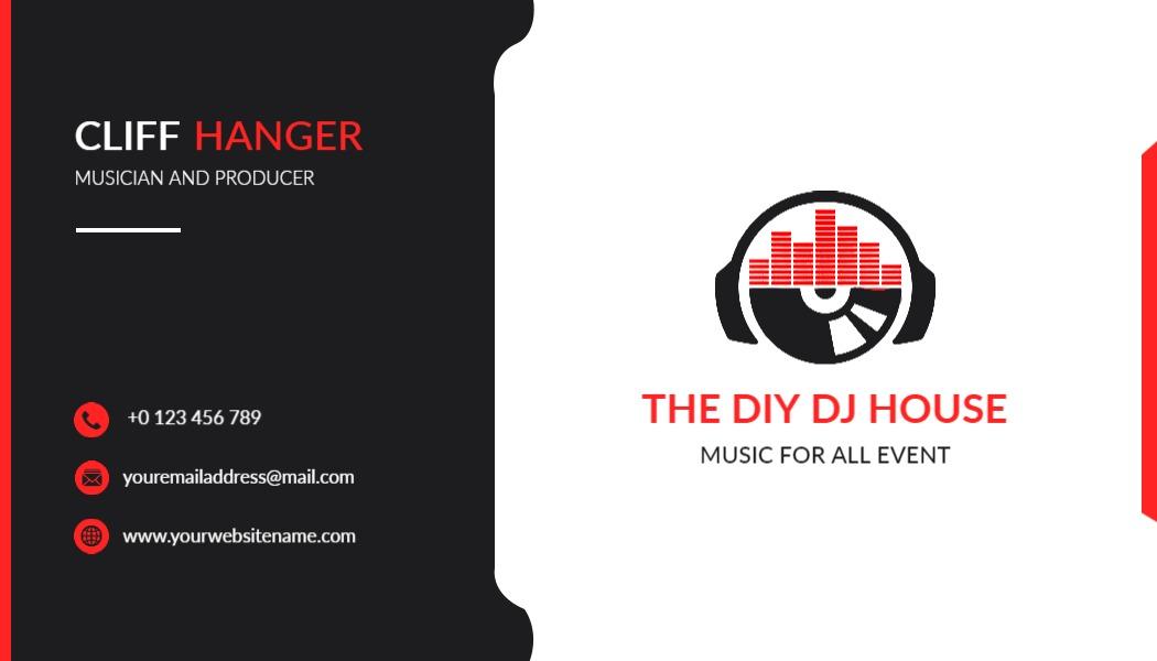 Dynamic Black and Red Musician DJ Business Card Template
