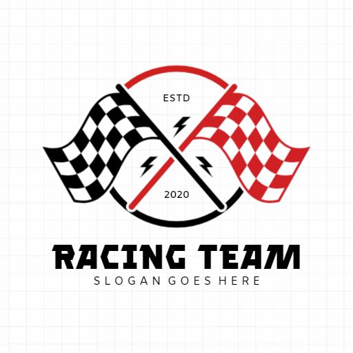 Dynamic Black and Red Racing Team with Checkered Flags Logo Template
