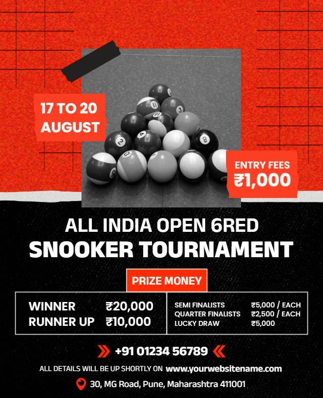 Dynamic Black and Red Snooker Tournament Poster Template