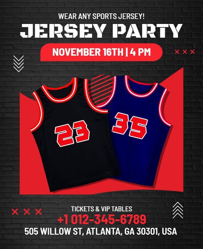 Dynamic Black and Red Sports Jersey Party Poster Template