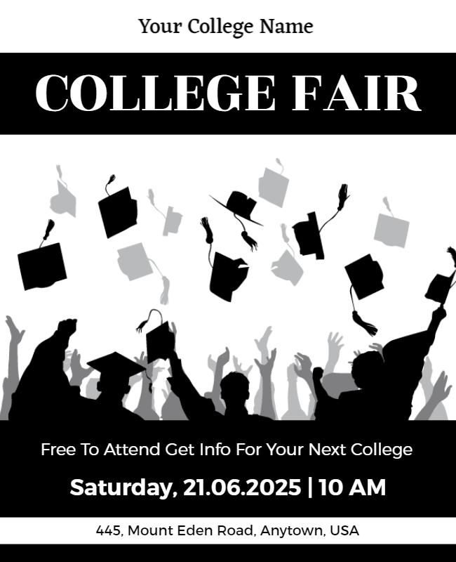 Dynamic Black and White College Fair Information Flyer Template
