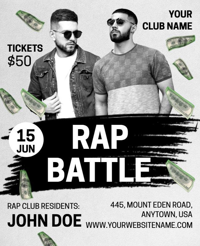 Dynamic Black and White Rap Battle Event Flyer Template