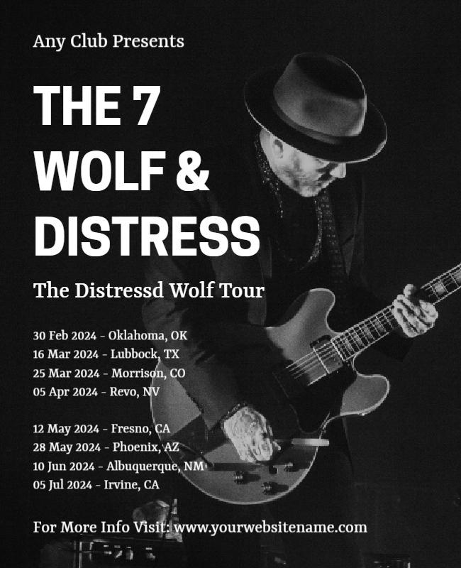 Dynamic Black and White Rock Concert Tour Poster Template