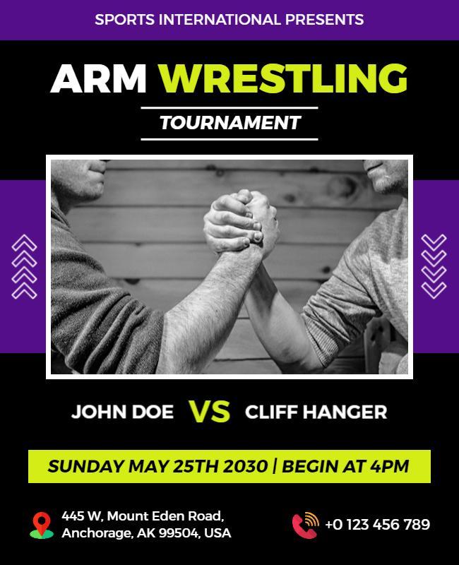 Dynamic Black and Yellow Arm Wrestling Tournament Poster Template