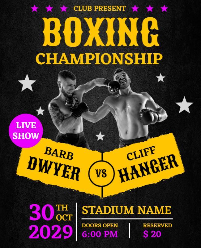 Dynamic Black and Yellow Boxing Championship Match Poster Template