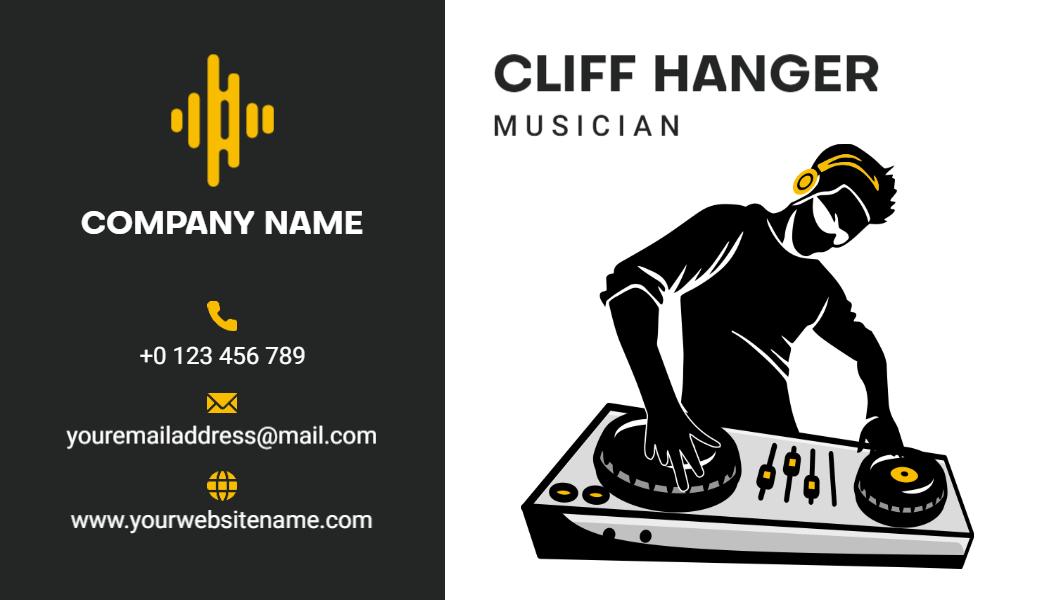 Dynamic Black and Yellow DJ Musician Business Card Template