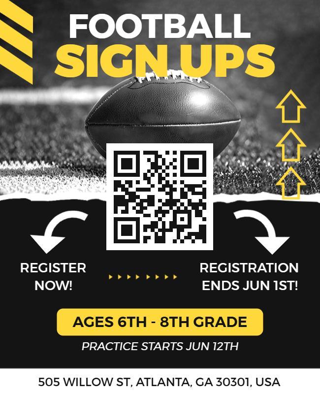 Dynamic Black and Yellow Football Sign Ups Poster Template