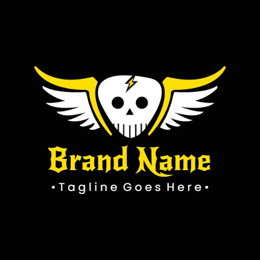 Dynamic Black and Yellow Skull with Wings Rock Logo Template