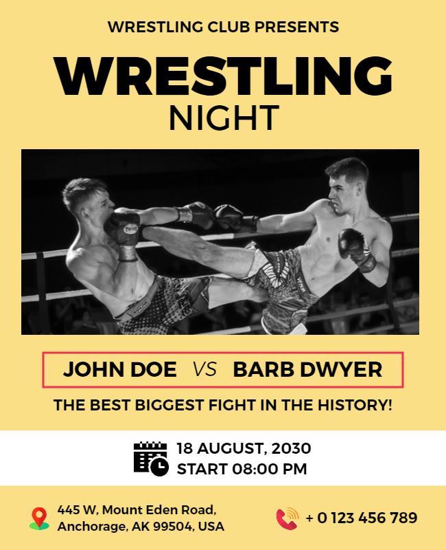 Dynamic Black and Yellow Wrestling Night Event Poster Template