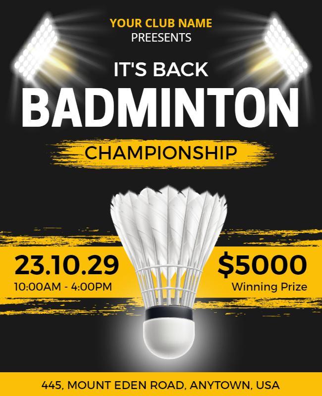 Dynamic Black Badminton Championship Event Poster Template