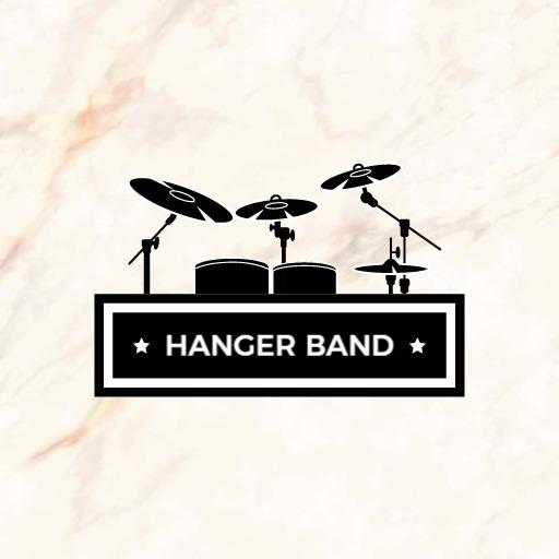Dynamic Black Drum Set Showcasing Hanger Band Logo Template