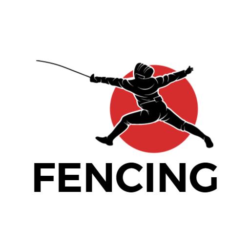 Dynamic Black Fencer in Action with Red Background Logo Template