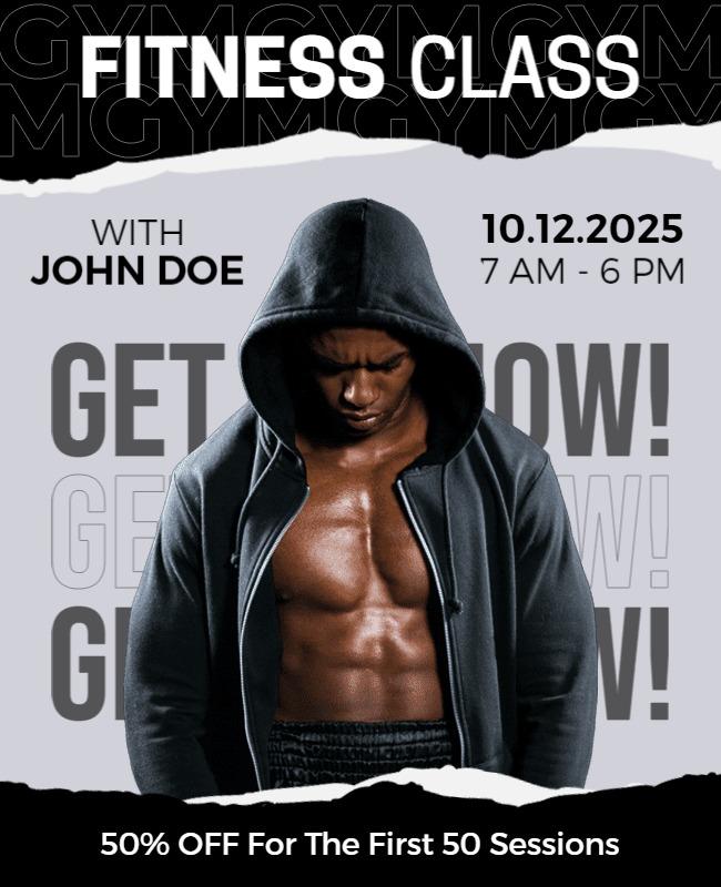 Dynamic Black Fitness Class Announcement Poster Template