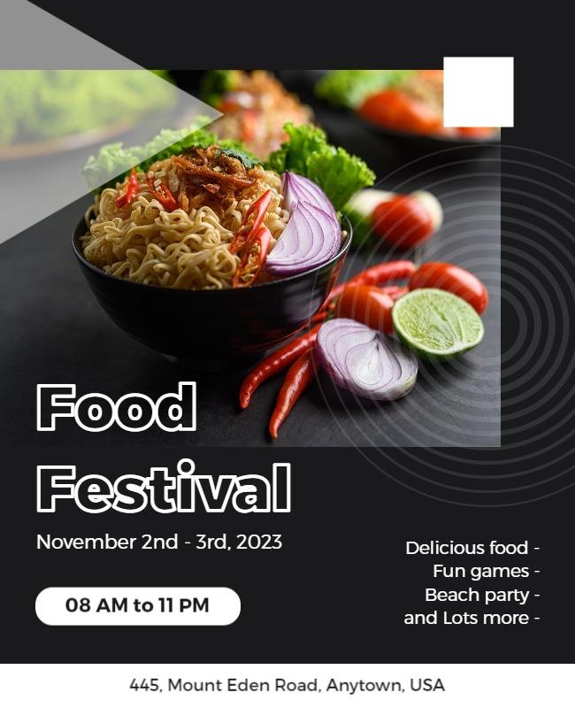 Dynamic Black Food Festival with Vibrant Dishes Poster Template