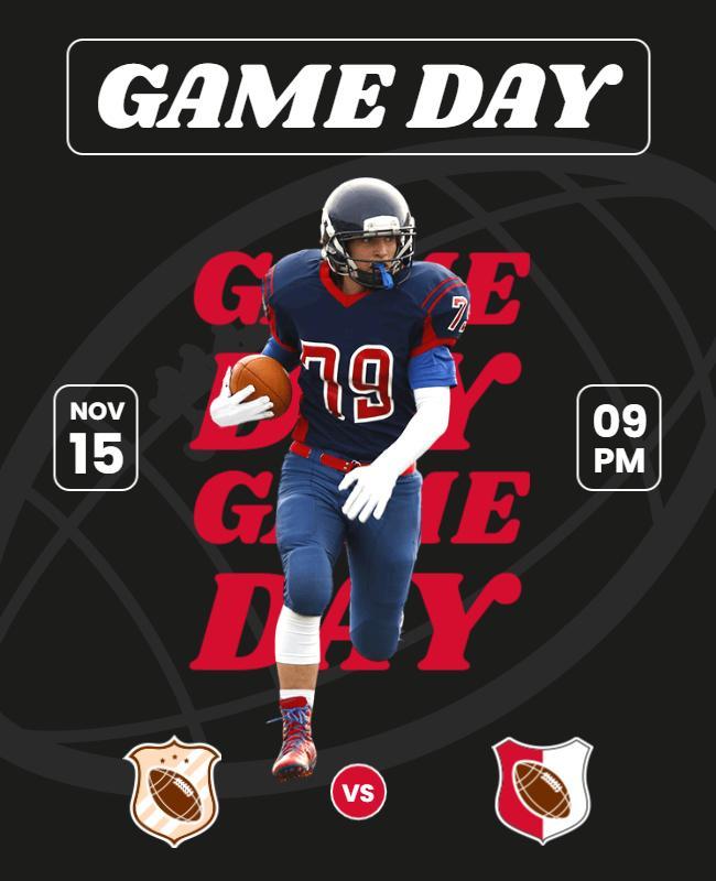 Dynamic Black Football Game Day Excitement Poster Template