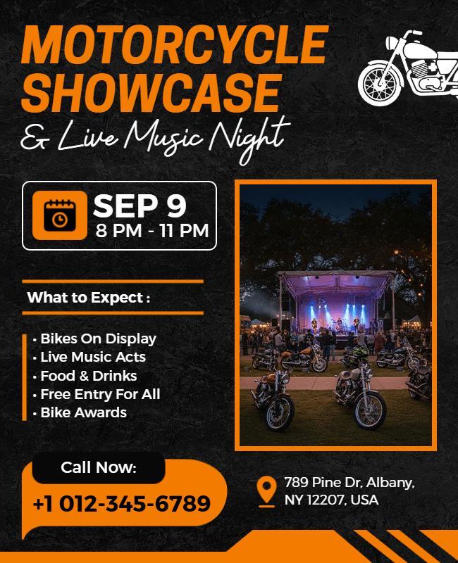Dynamic Black Motorcycle Exhibition Music Night Flyer Template