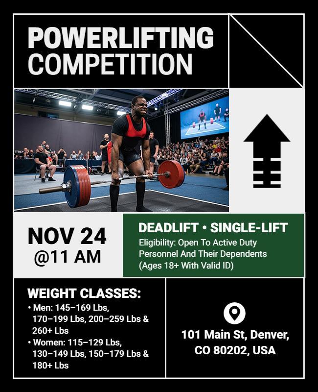 Dynamic Black Powerlifting Competition Event Flyer Template