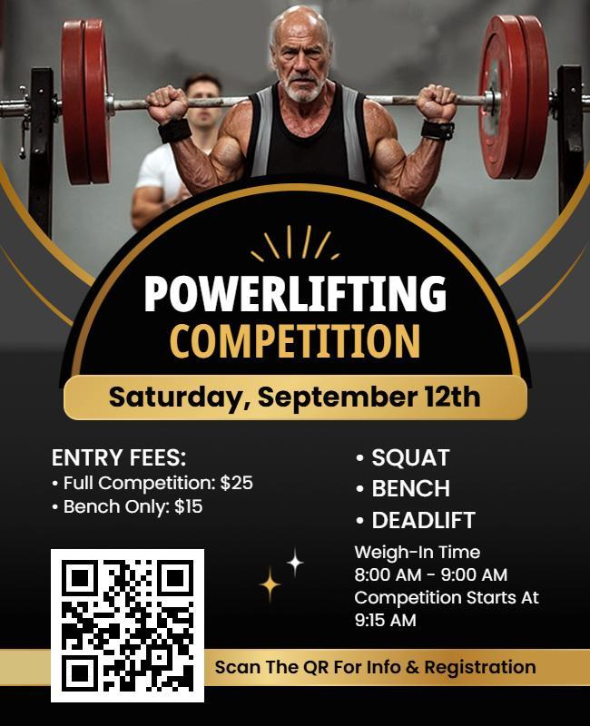 Dynamic Black Powerlifting Competition Event Poster Template