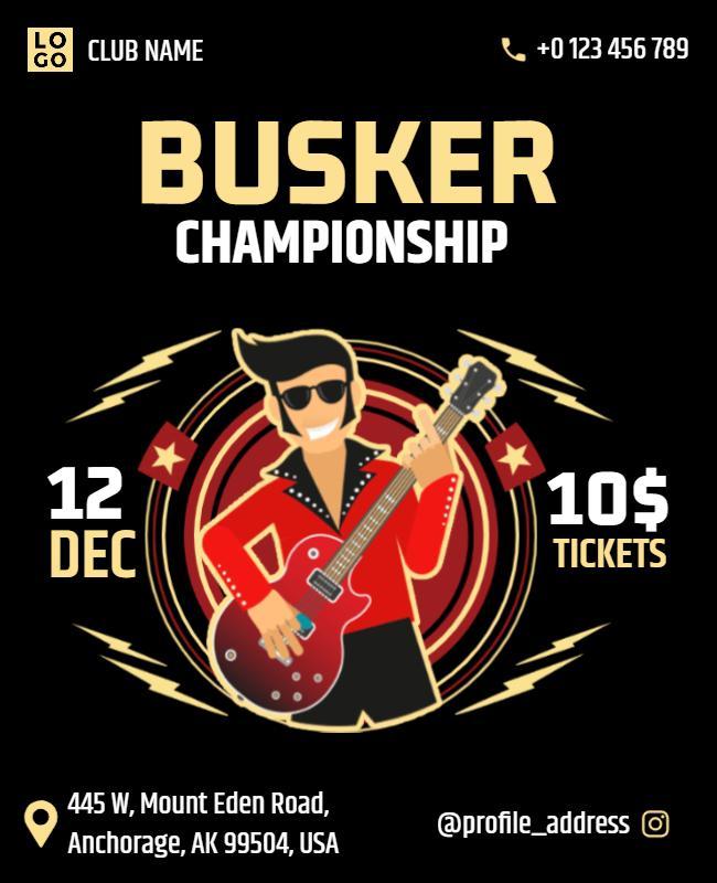 Dynamic Black Rock Music Busker Championship Poster Template