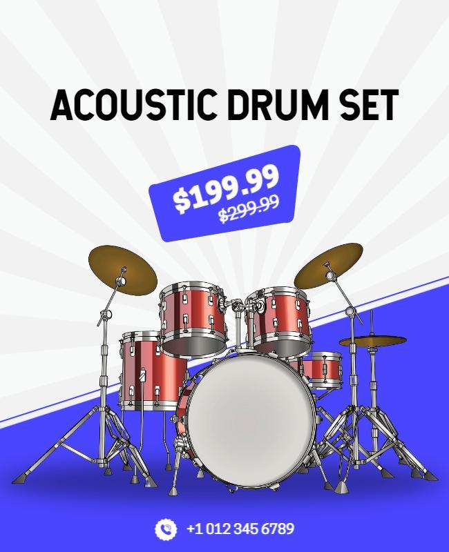 Dynamic Blue Acoustic Drum Set Promotion Poster Template