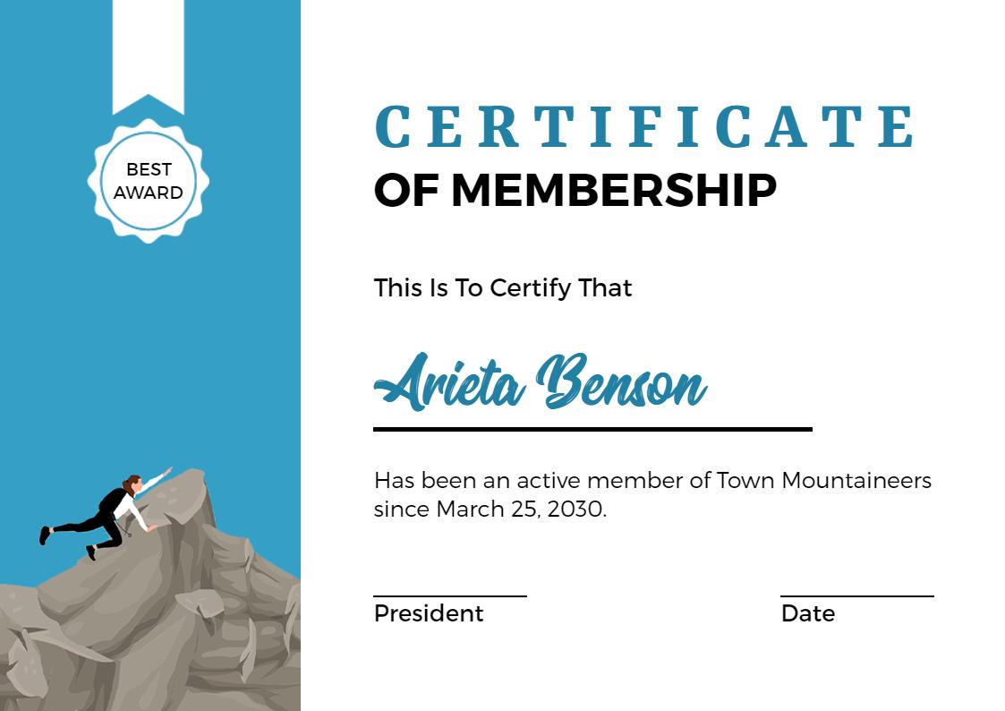 Dynamic Blue Adventure Club Membership Certificate Template