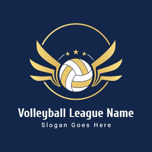 Dynamic Blue and Gold Volleyball Logo with Winged Elements Logo Template