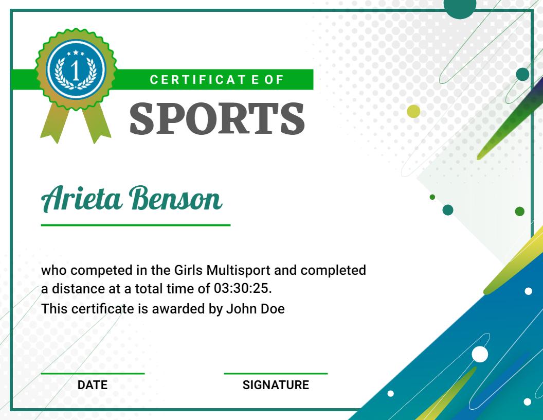 Dynamic Blue and Green Girls Multisport Achievement Certificate Template