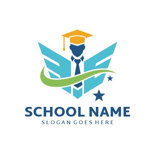 Dynamic Blue and Green School Logo with Academic Cap Design Logo Template