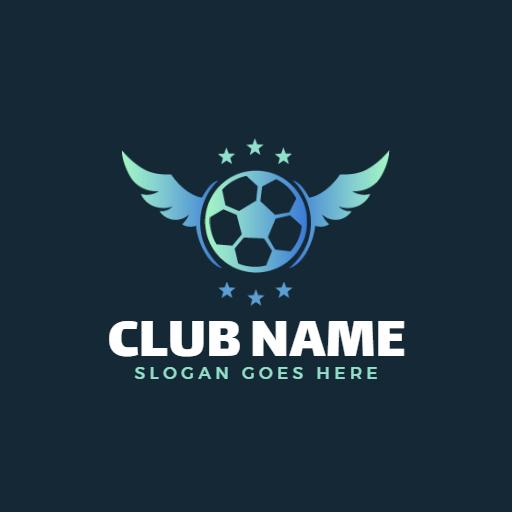Dynamic Blue and Green Soccer Logo Featuring Wings and Stars Logo Template