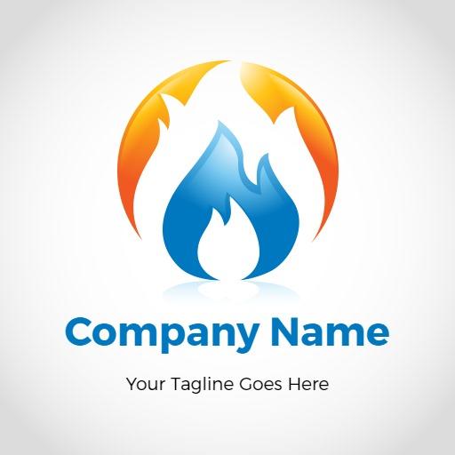 Dynamic Blue and Orange Flames Representing Fire Safety Logo Template