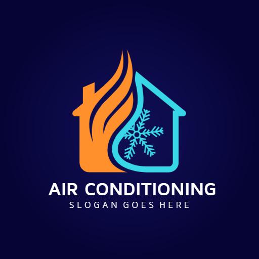Dynamic Blue and Orange Home Design for Air Conditioning Logo Template